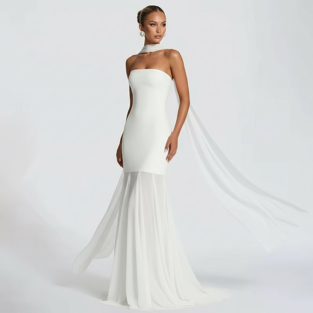 A&A Strapless Mesh Maxi Bodycon Dress