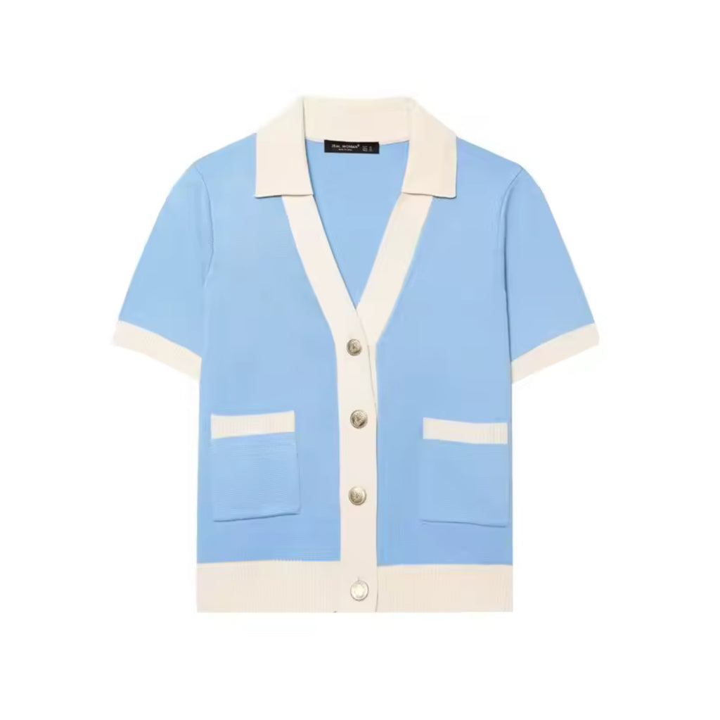 A&A Baby Blue Knitted Two Piece Cardigan & Skirt Set