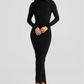 A&A V Backless Long Sleeve  Ruched Maxi Dress