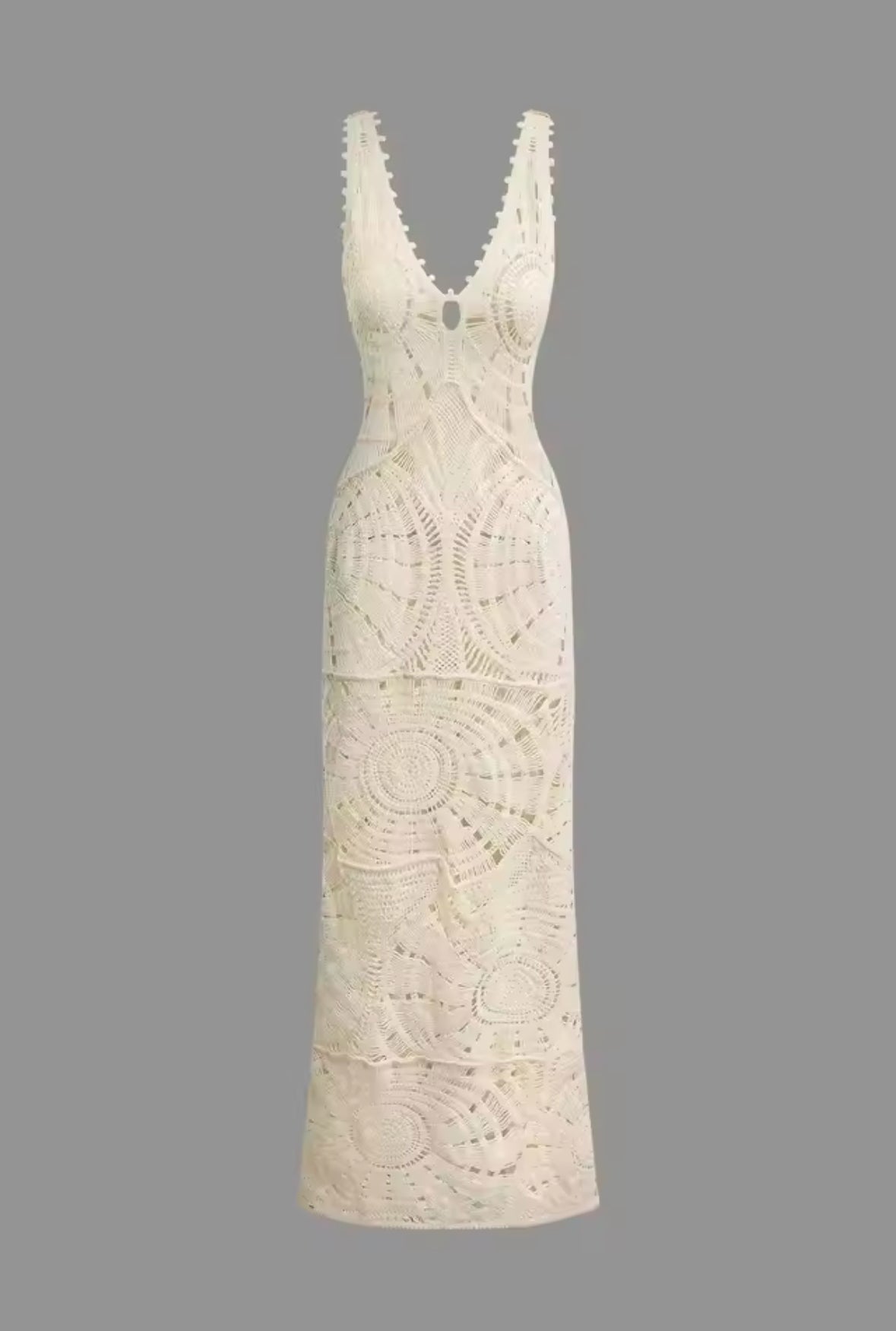 A&A Knitted Crochet V Neck Maxi  Dress