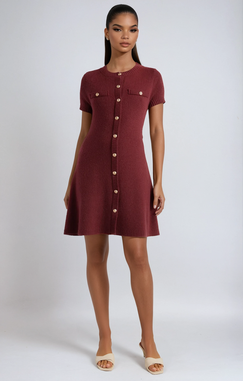 A&A Sienna Knitted Button Down Mini Dress