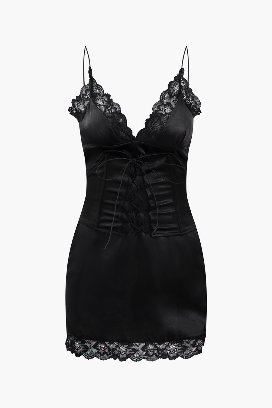 A&A Lace Satin Slip Mini Dress with Corset Style