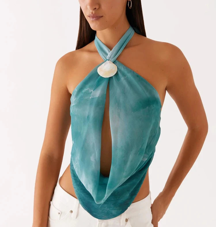 A&A Ocean Breeze Open Backless Halter Shell Top