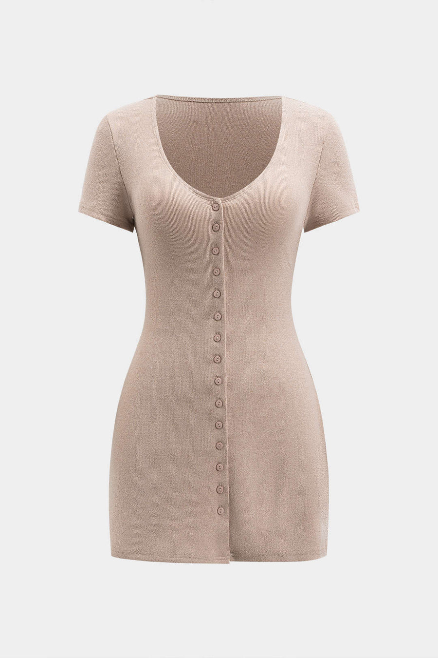 A&A Short Sleeve V- Neck Button Mini Dress