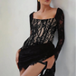 A&A Black Lace Long Sleeved Draped Mini Dress