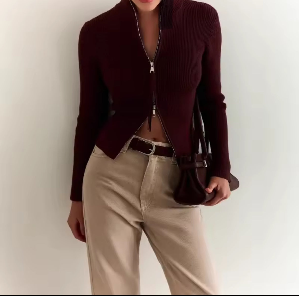 A&A Knitted Rib Long Sleeve Cardigan