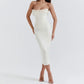 A&A Luxe White Beading Satin Bodycon Dress