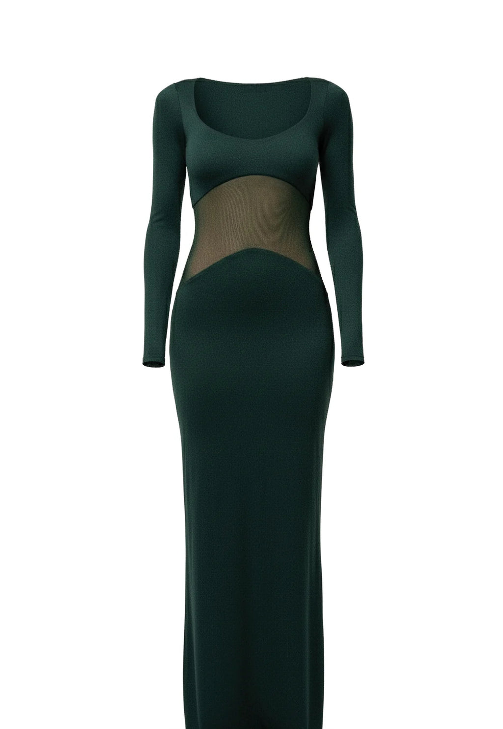 A&A Mesh Long Sleeve Sheer Insert Bodycon Maxi Dress