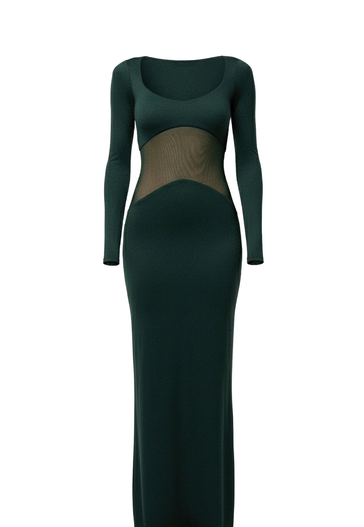 A&A Mesh Long Sleeve Sheer Insert Bodycon Maxi Dress