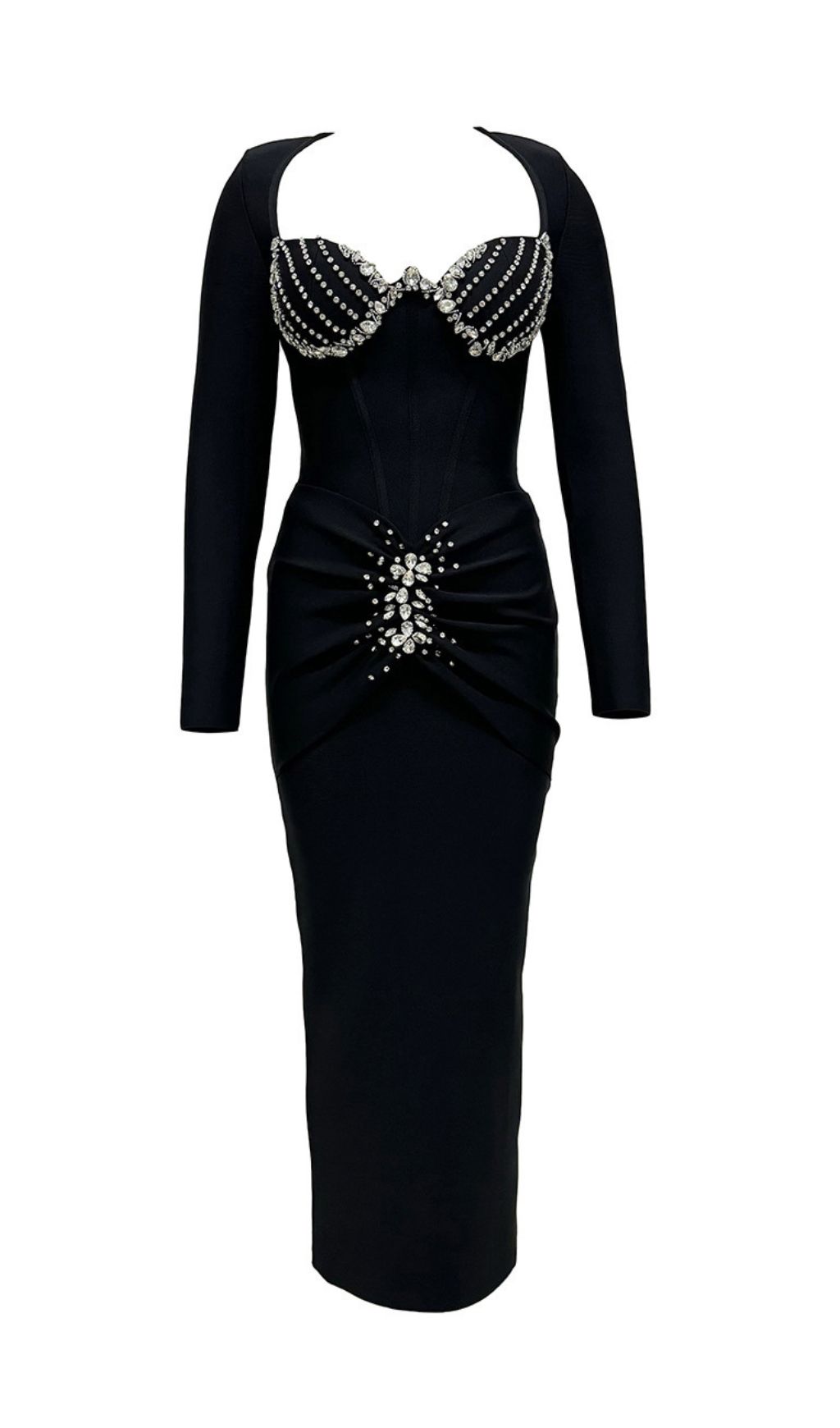 A&A Luxe Milea Long Sleeve Beading Detail Maxi Bodycon Bandage Dress