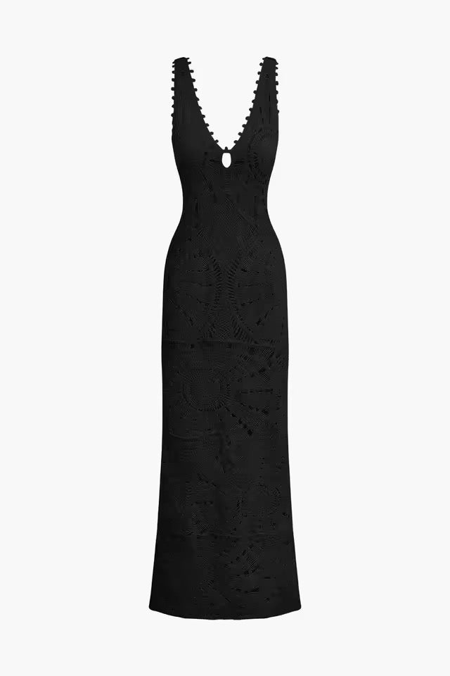 A&A Knitted Crochet V Neck Maxi  Dress