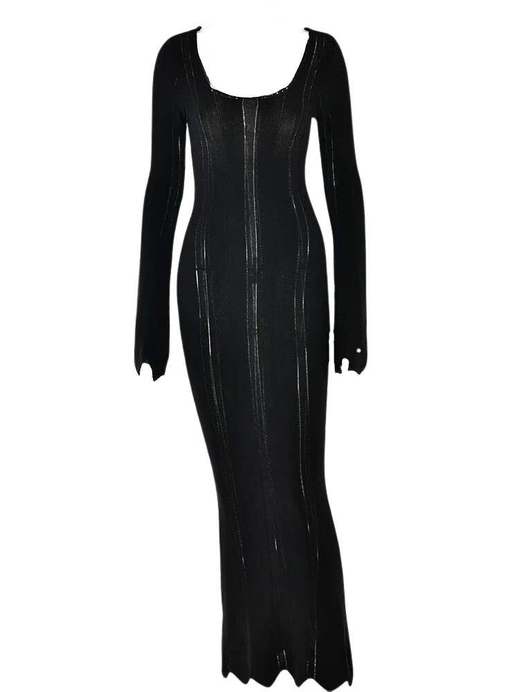 A&A Knitted Sheer BlackLong Sleeved Maxi Dress