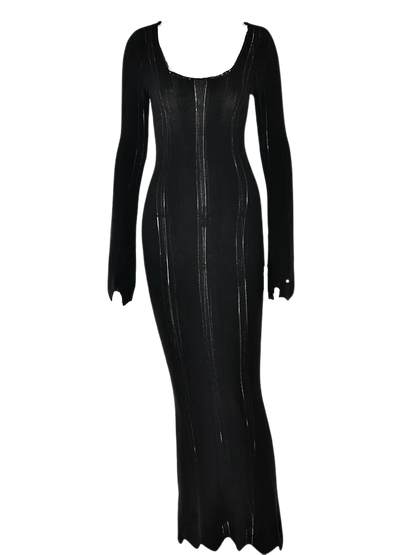 A&A Knitted Sheer Black Long Sleeved Maxi Dress