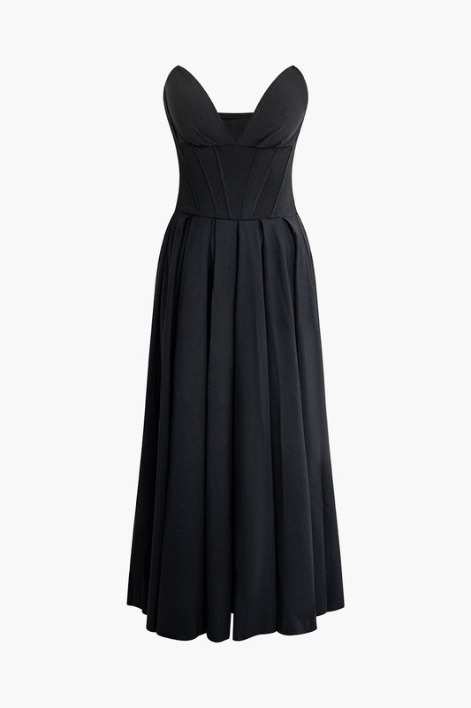 A&A Luxe V Neck Strapless Pleated Dress