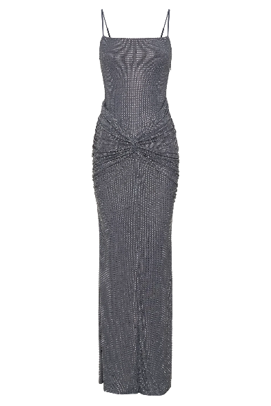 A&A Luxe Rhinestone Embellished Ruched Backless Maxi Dress