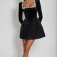 A&A Embellished Collar Long Sleeve Velvet A-line Dress