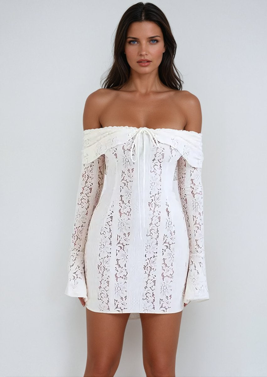 A&A Long Sleeve Off Shoulder Floral lace Mini Dress