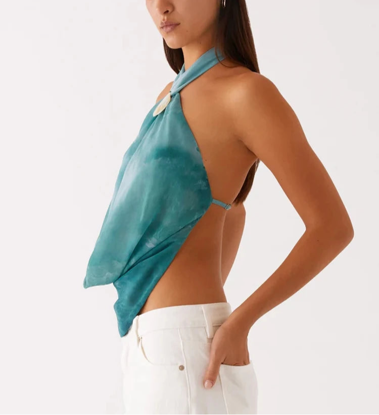 A&A Ocean Breeze Open Backless Halter Shell Top
