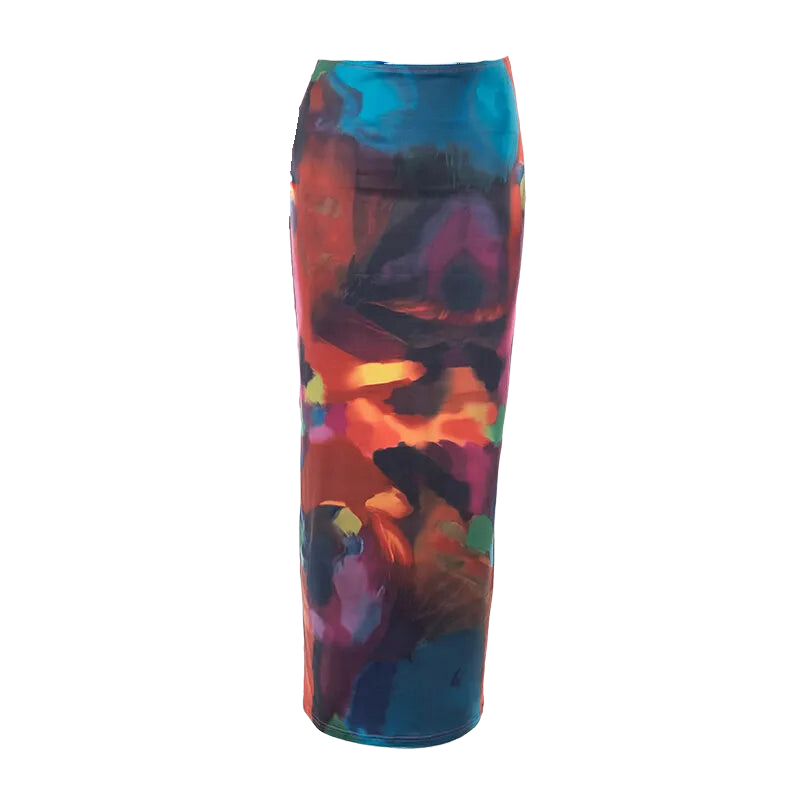 A&A  Tie Dyed Print Mesh Maxi Skirt