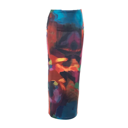 A&A  Tie Dyed Print Mesh Maxi Skirt