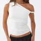 A&A Asymmetric Ruched Off Shoulder Crop Top