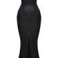 A&A Luxe Elegant Satin Strapless Draped Corset Maxi Dress