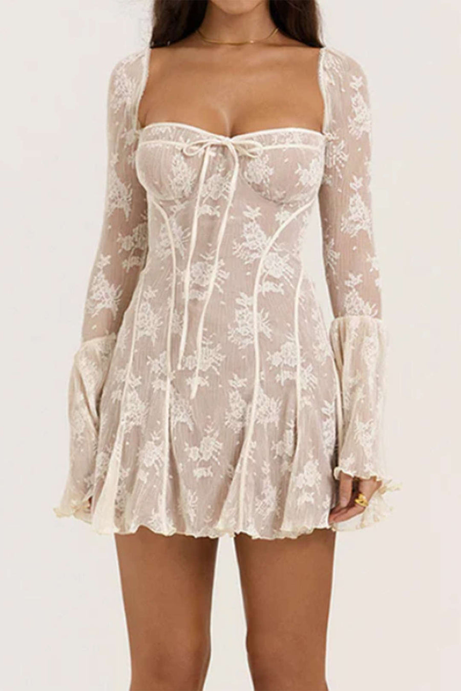 A&A Luxe Vintage Flared White Lace Mini Dress
