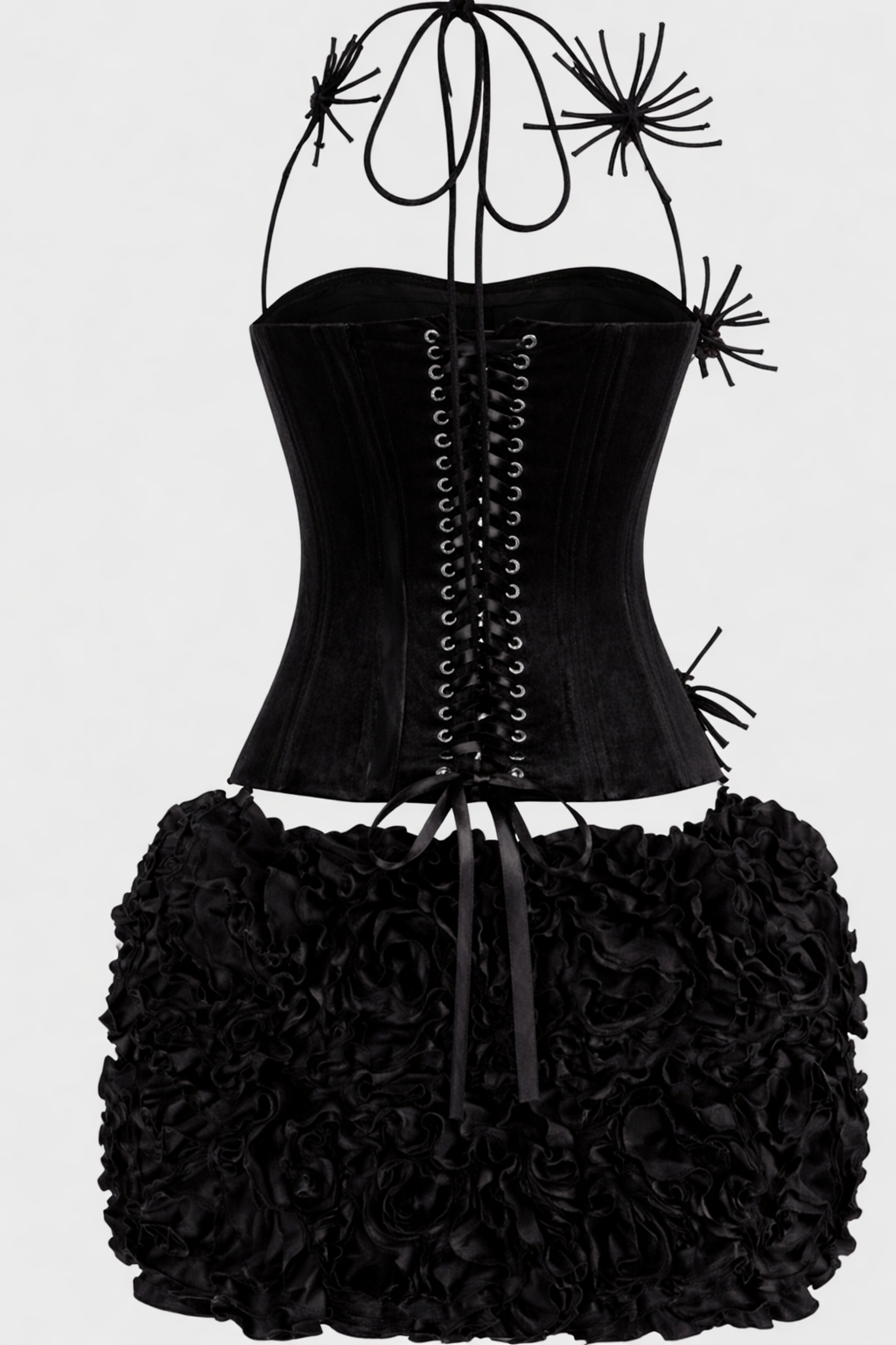 A&A Luxe Rose Corset Top & Ruffle Floral Mini Skirt Set