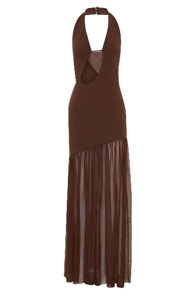 A&A Luxe Halter Neck Cut Out Mesh Maxi Dress
