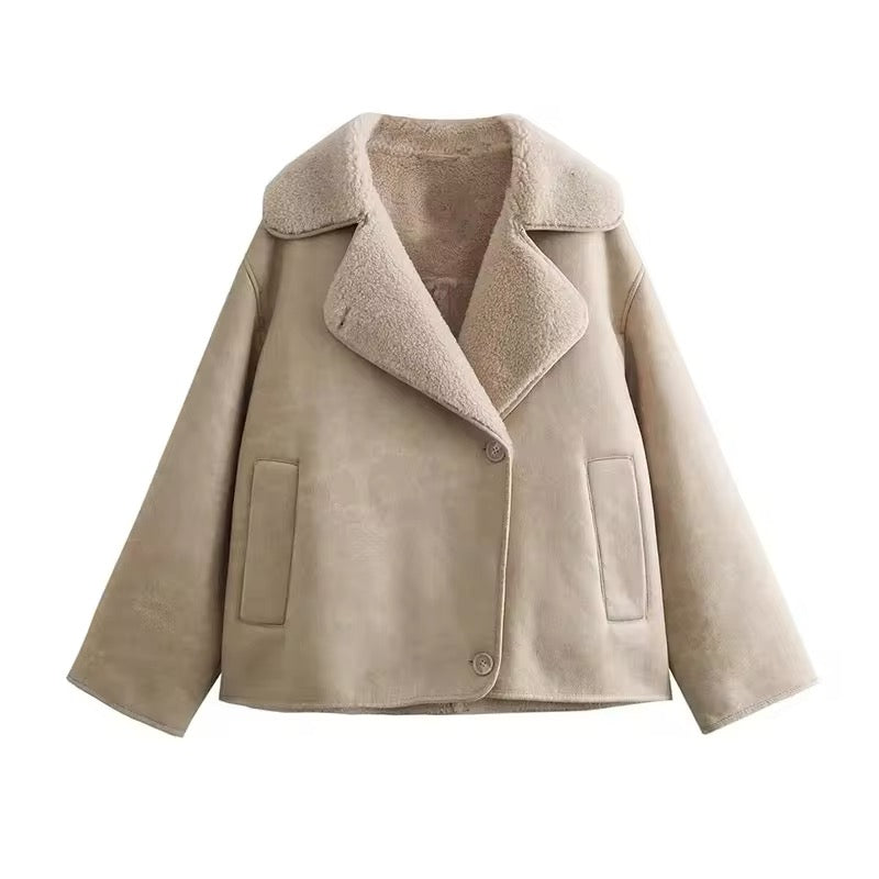 A&A Single-Breasted Lapel Double-Sided Suede Coat