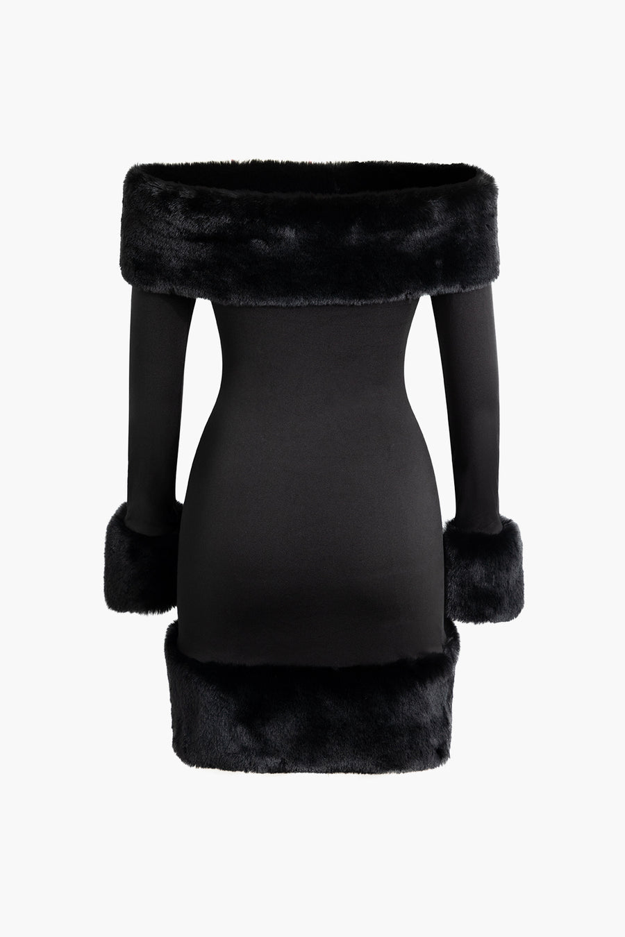 A&A Elegant Fur Off The Shoulder Mini Dress