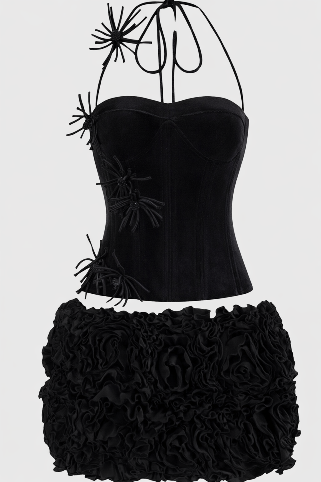 A&A Luxe Rose Corset Top & Ruffle Floral Mini Skirt Set