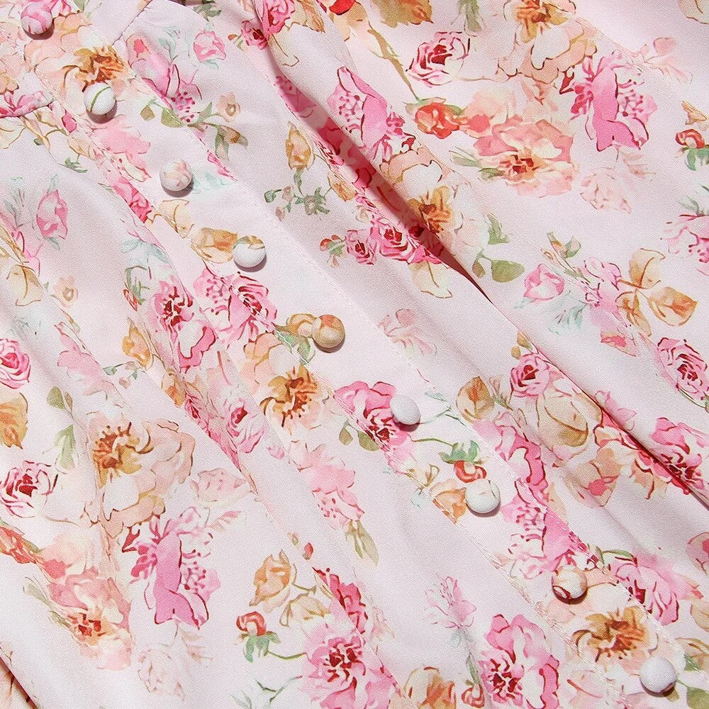 A&A Floral Print Lace Up Midi Dress