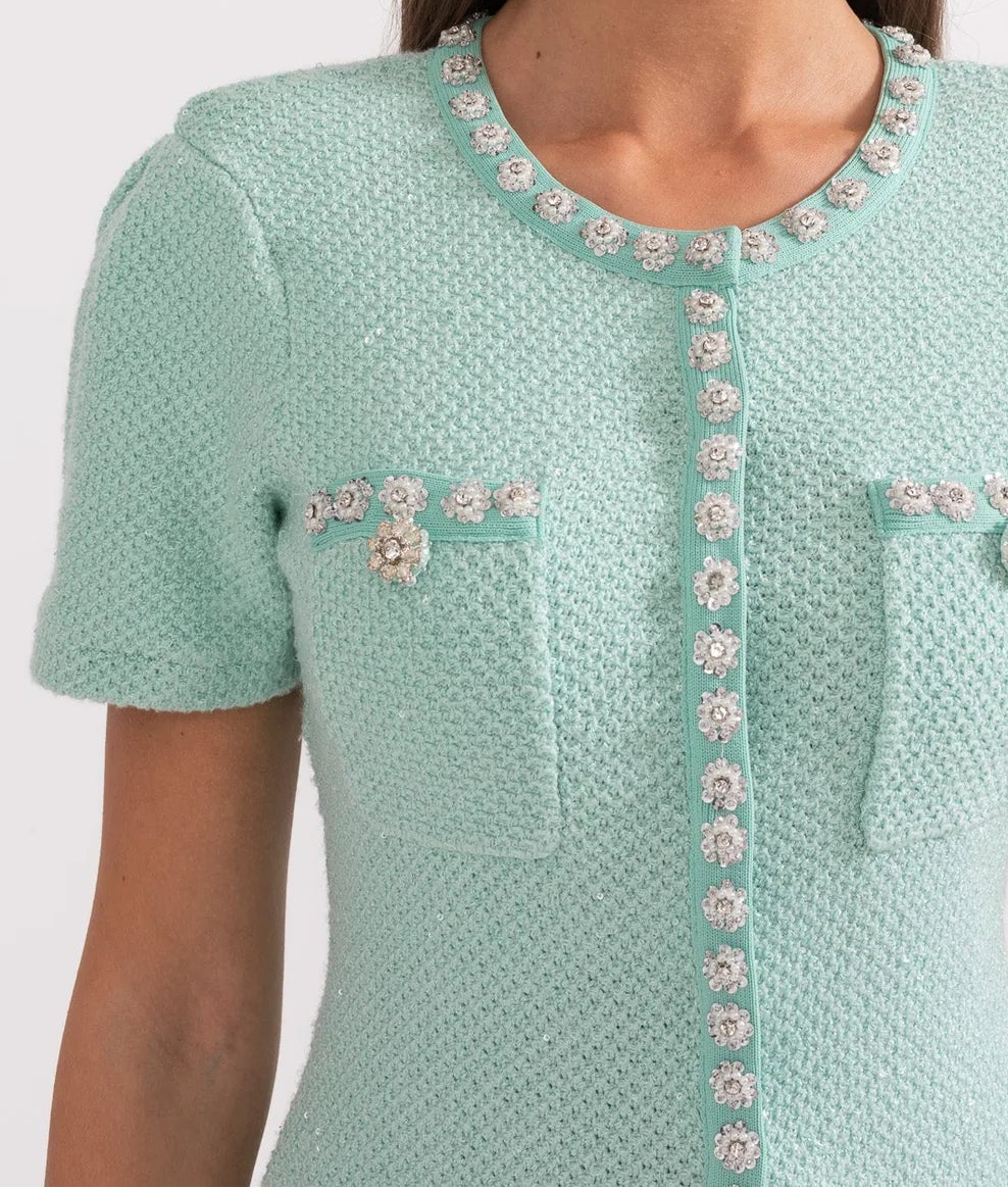 A&A Luxe Fleur Diamond Beading Sequin Knitted Mini Dress