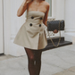 A&A Strapless A-line Button Khaki Sleeveless Dress