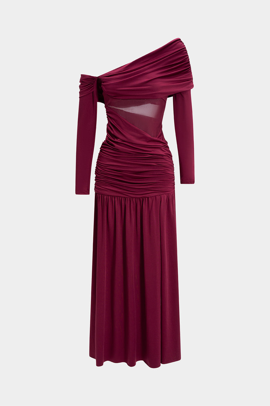 A&A One Shoulder Ruched High Split Maxi Dress