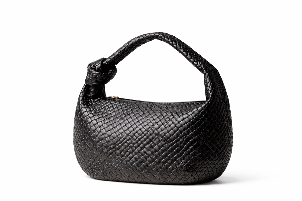 A&A Tindra Woven Knot Handle Black Handbag
