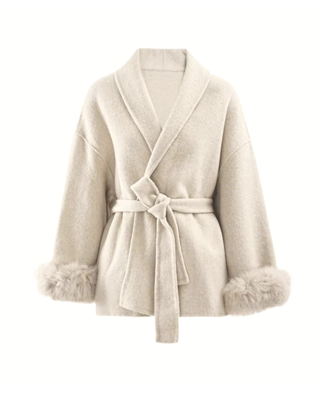 A&A 100% Wool Fur Trim Long Sleeve Coat