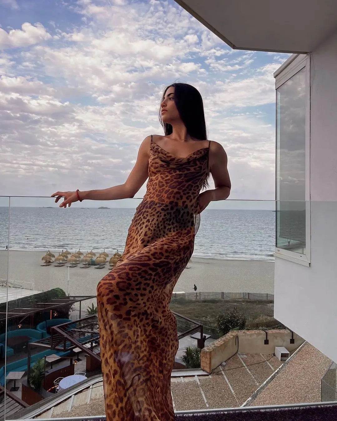 A&A Mesh Sheer Leopard Print Bodycon Maxi Dress A&A Mesh Sheer Leopard Print Bodycon Maxi Dress