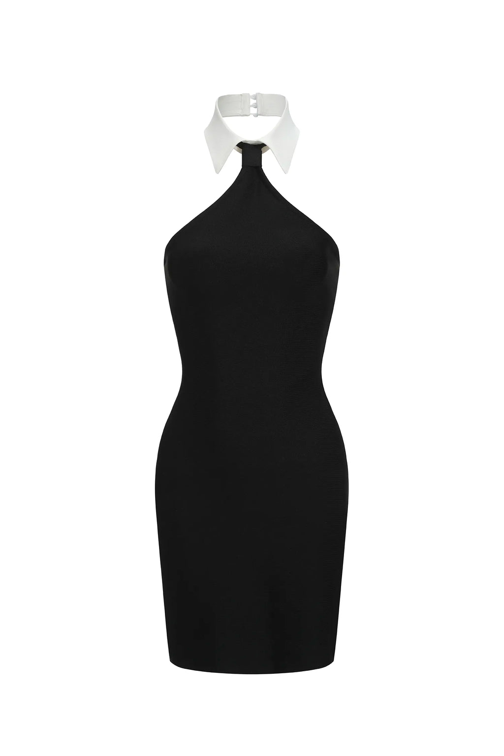 A&A Gia Backless Shirt Collar Black Mini Bodycon Bandage Dress
