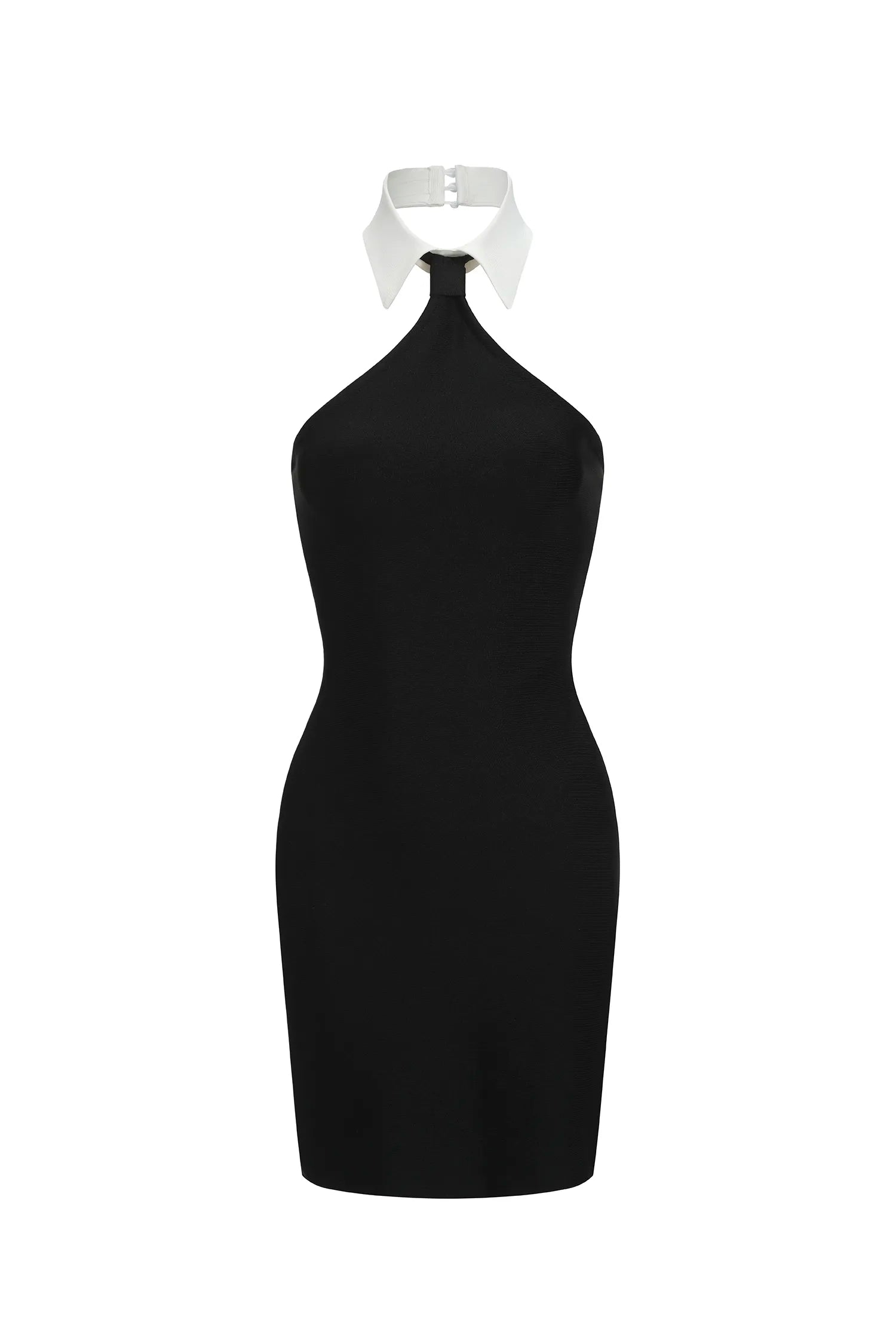 A&A Gia Backless Shirt Collar Black Mini Bodycon Bandage Dress
