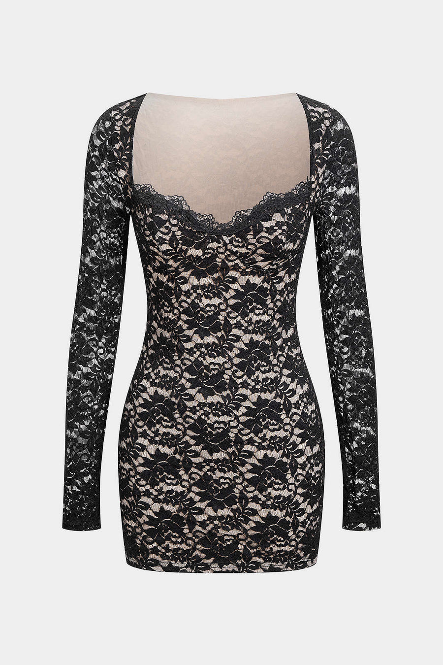 A&A Floral Lace Long Sleeve Black Mini Dress