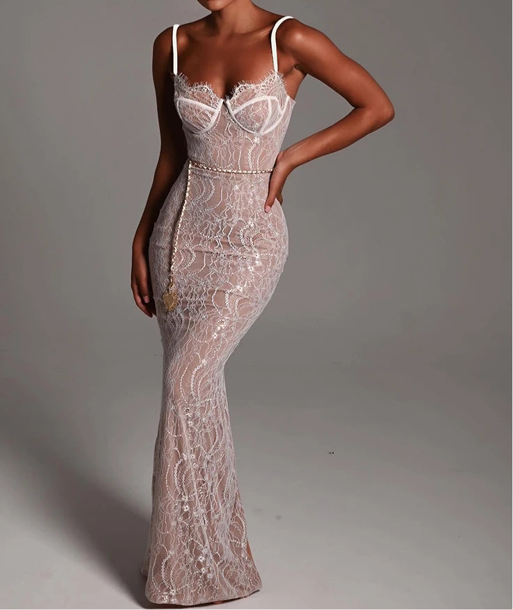 A&A Luxe Lace Bustier Bodycon Maxi Dress