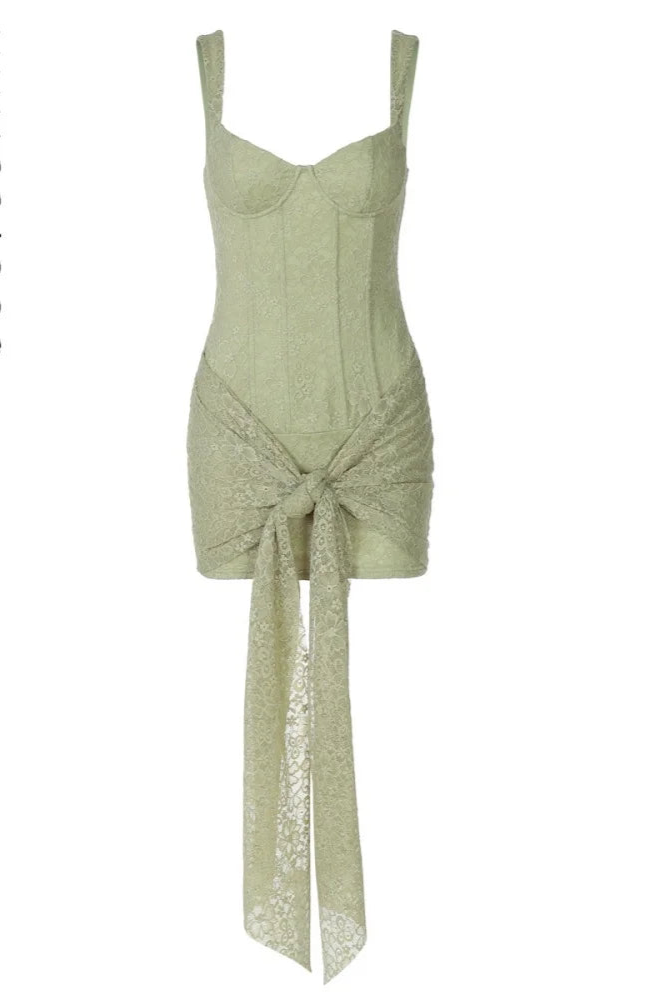 A&A Corset Lace Mini Dress with Side Drape