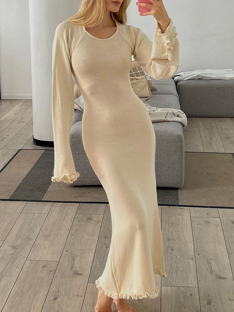 A&A Chic & Elegant Long Sleeve Knitted Bodycon Dress