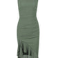 A&A Elegant Ruffle Ruched Midi Split Dress