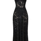 A&A Lace Floral Spaghetti Strap Sheer Sleeveless Black Dress