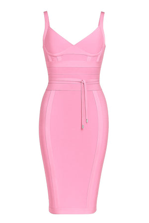 A&A Nyomi Pink Tie Waist Mini Bodycon Bandage Dress