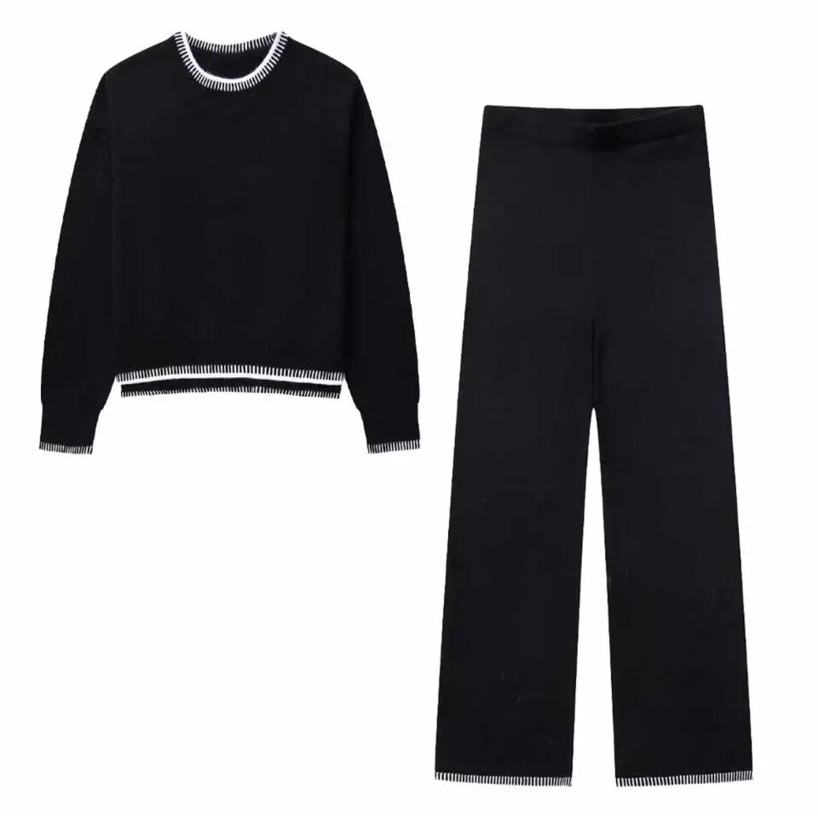 A&A  Knit Long Sleeve Round Neck Two Piece Pants Set