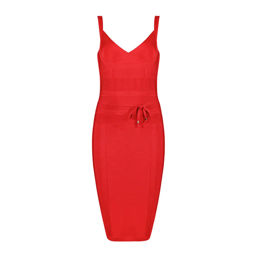 A&A Ilyssa Tie Waist Midi Bodycon Bandage Dress
